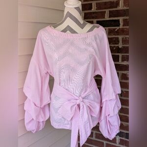 Max Jeans Puff Tiered Sleeves Pink Gingham Blouse Size Small